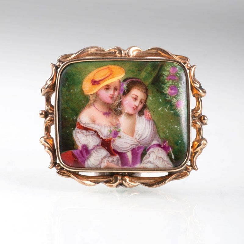 A Biedermeier brooch with porcelain miniature