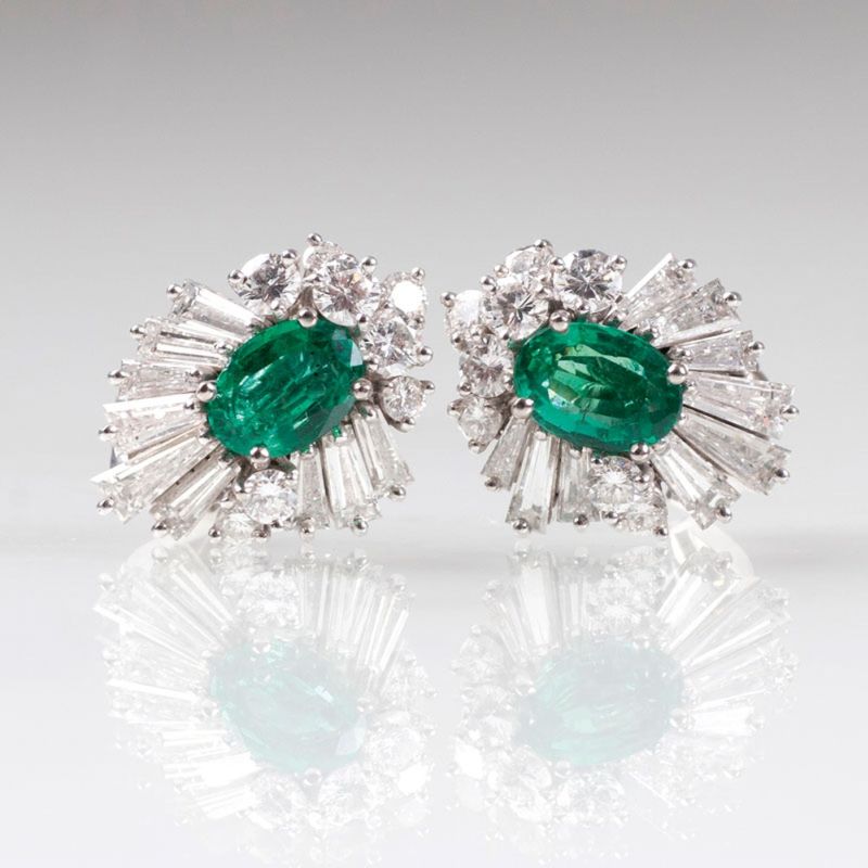 A pair of fine emerald diamond earrings