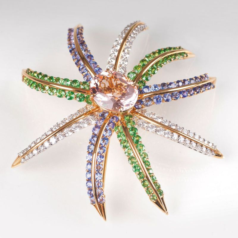 Außergewöhnliche Edelstein-Brosche 'Fireworks'