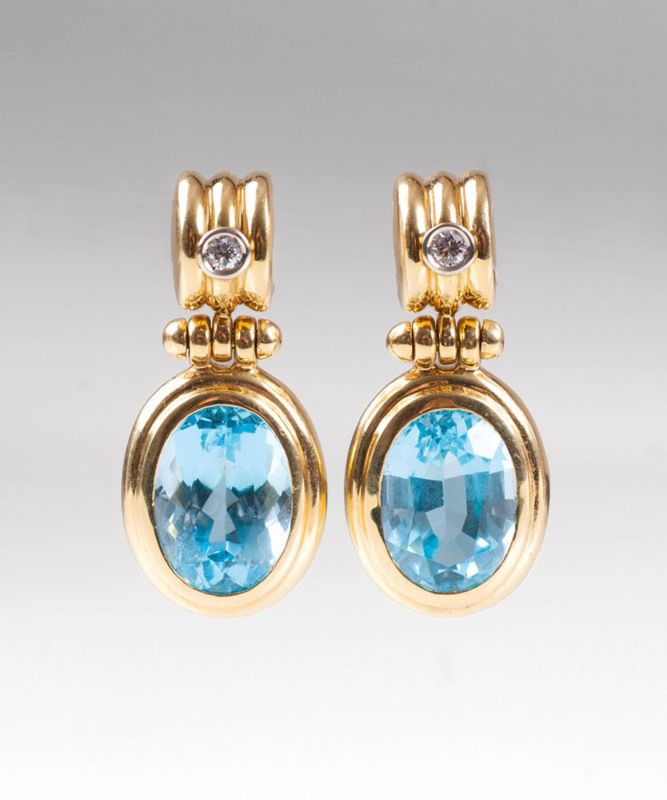 A pair of topaz earpendants by Pierre Cardin