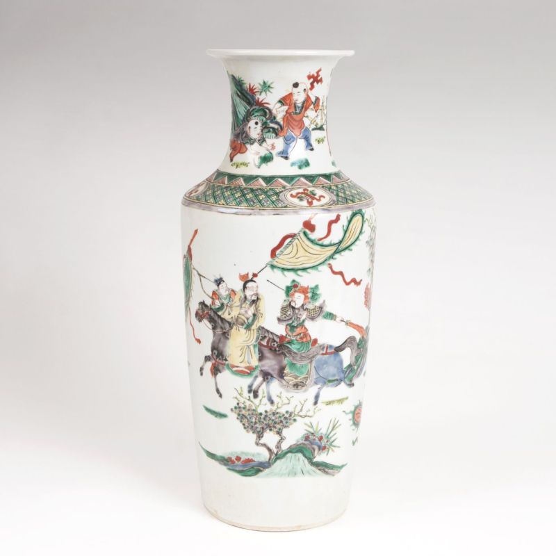 A Famille Verte Rouleau Vase with Riding Scene