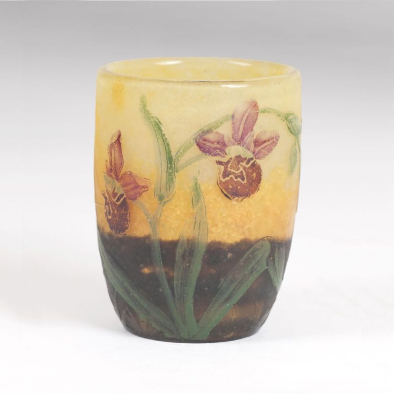 An Art Nouveau miniature vase with orchids