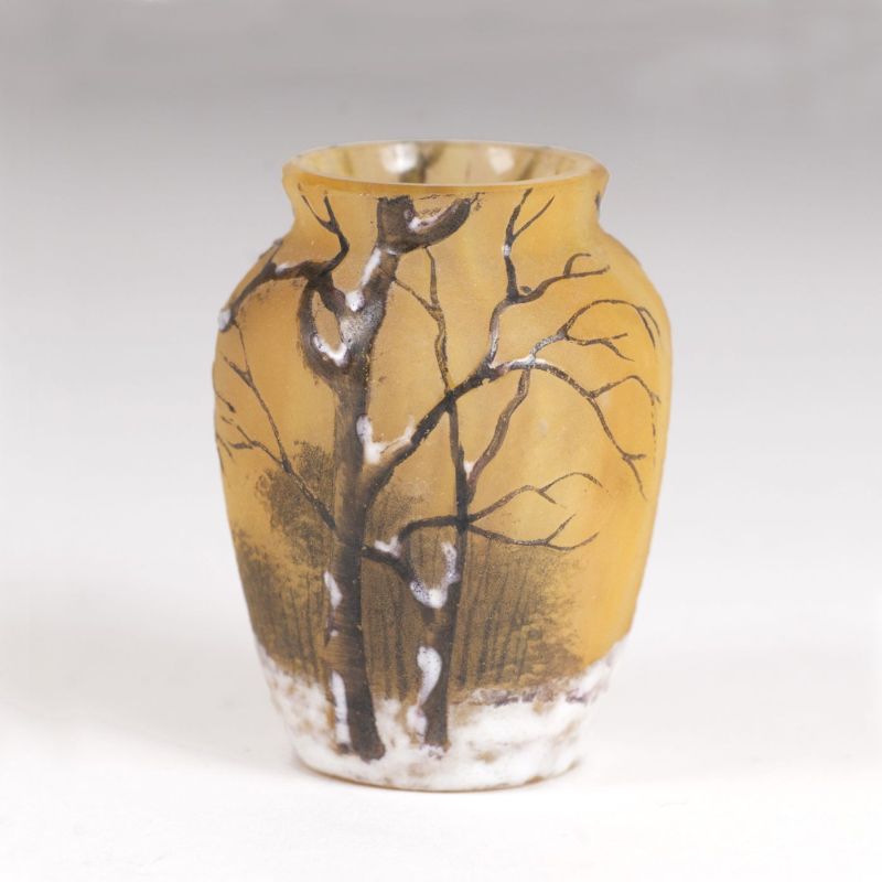 An Art Nouveau miniature vase with winter landscape
