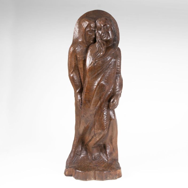 A wooden sculpture 'Mary and Elizabeth'