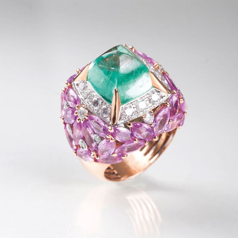 An extraordinary emerald sapphire diamond ring