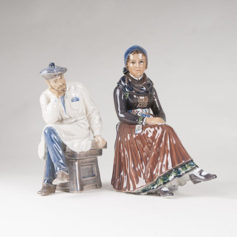 Two porcelain figures 'Sculptor and girl from Amager'