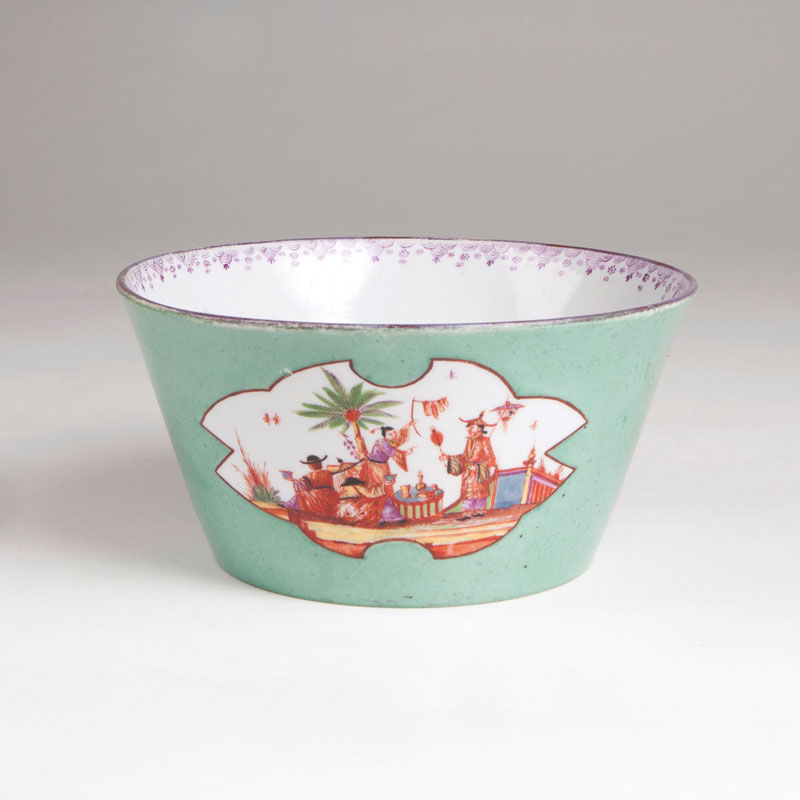 - A bowl with rare sea green seladon ground and chinese figures with fans A bowl with rare sea green seladon ground and chinese figures with fans