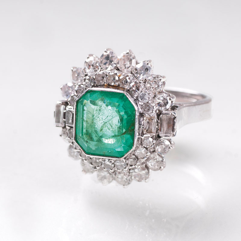 Vintage Smaragd-Diamant-Brillant-Ring