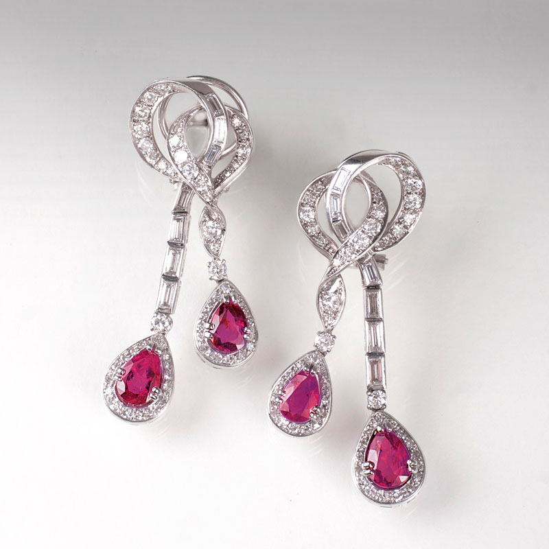 A pair of ruby diamond earrings