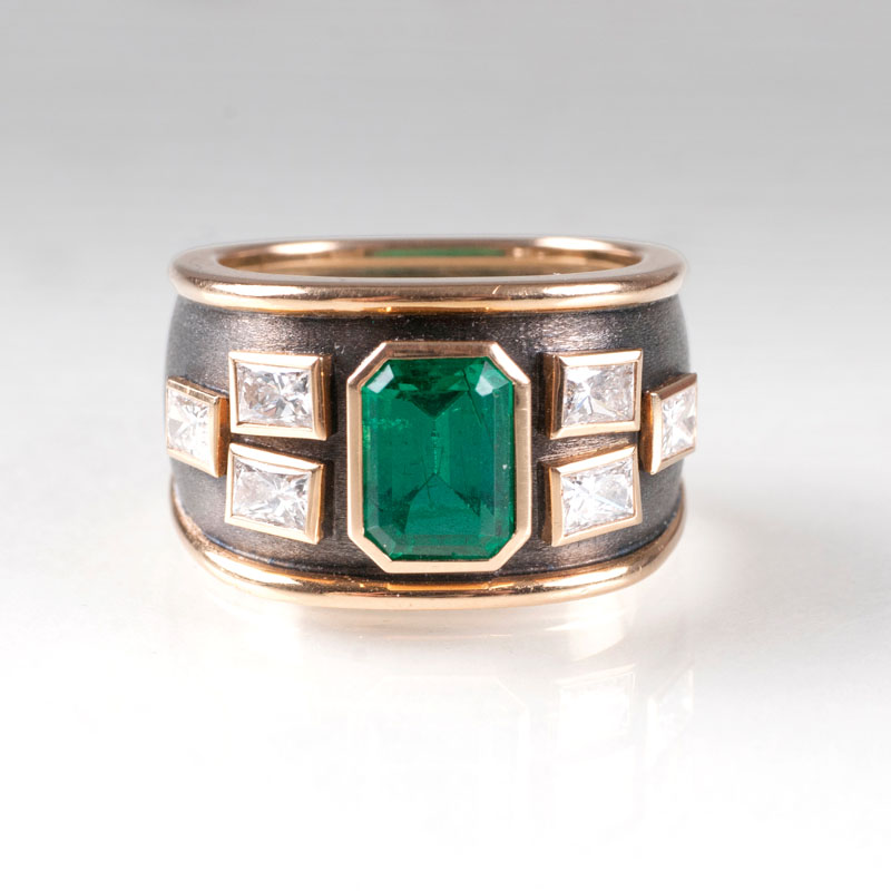 An emerald diamond ring by Jeweller Trudel
