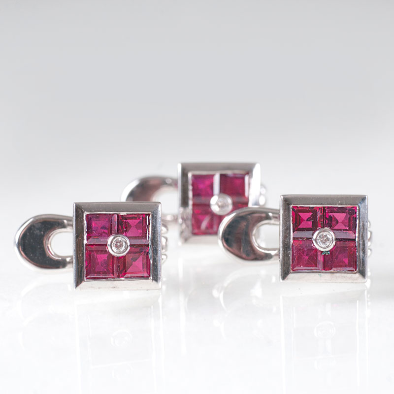 Three tailcoat buttons with rubies and diamonds by Jeweller Wilm