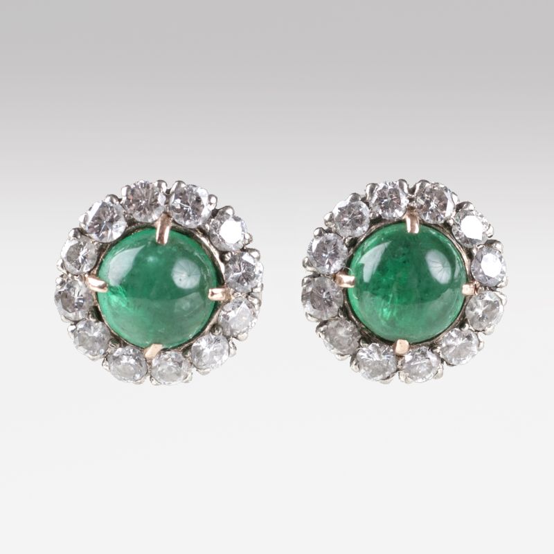 Paar Vintage Smaragd-Brillant-Ohrstecker