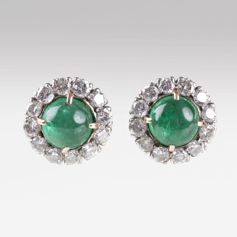 A pair of Vintage emerald diamond earstuds A pair of Vintage emerald diamond earstuds