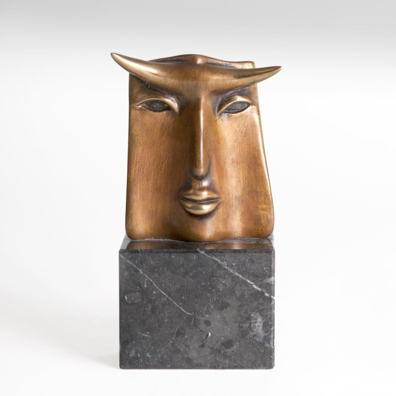 Kleine Bronzeskulptur 'Kopf des Minotaurus'