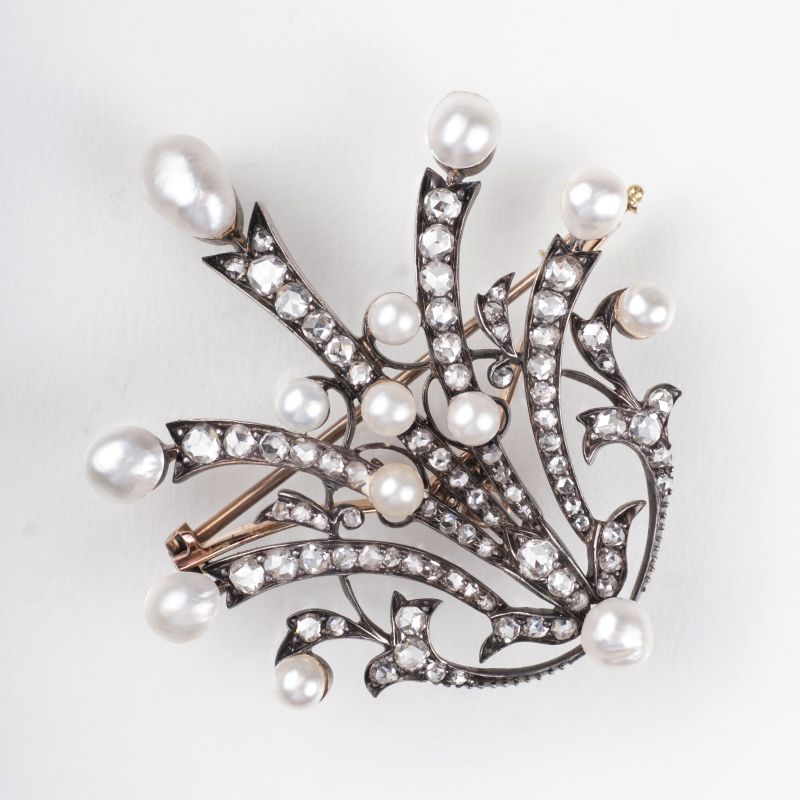 Viktorianische Perlen-Diamant-Brosche