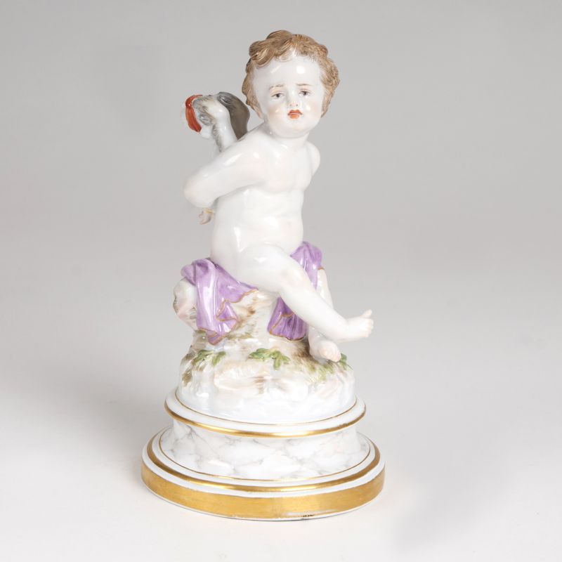 A porcelain figure 'Cupid having his hands and wings tied'