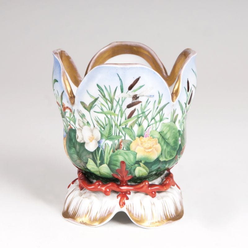 A small Biedermeier porcelain bowl in flower shape