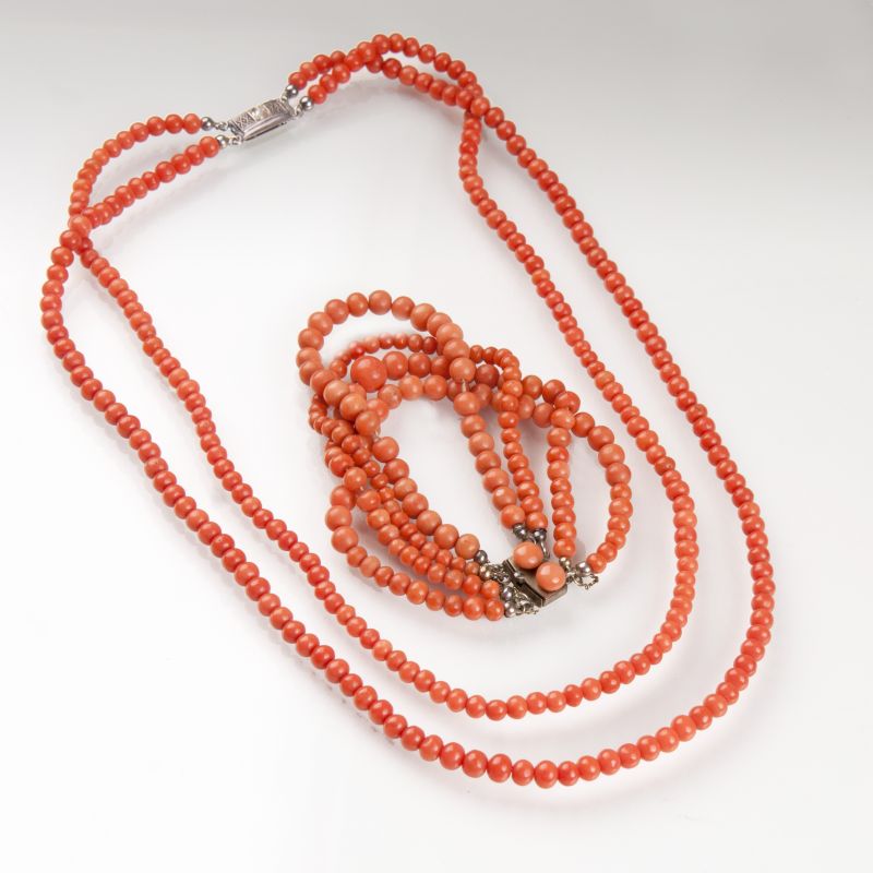 A coral bracelet and necklace