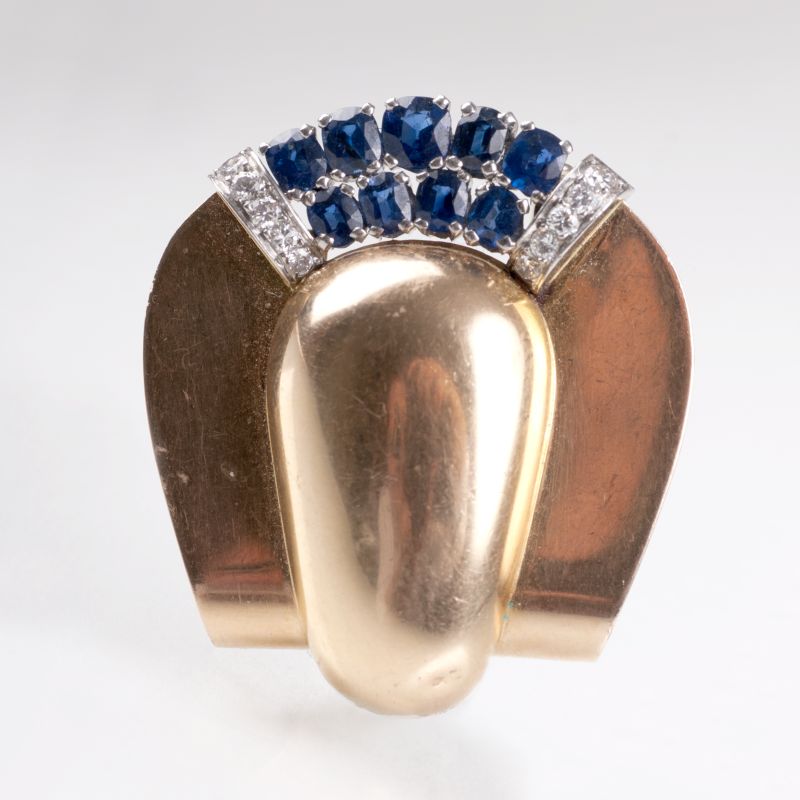Französische Art Déco Saphir-Brillant-Brosche