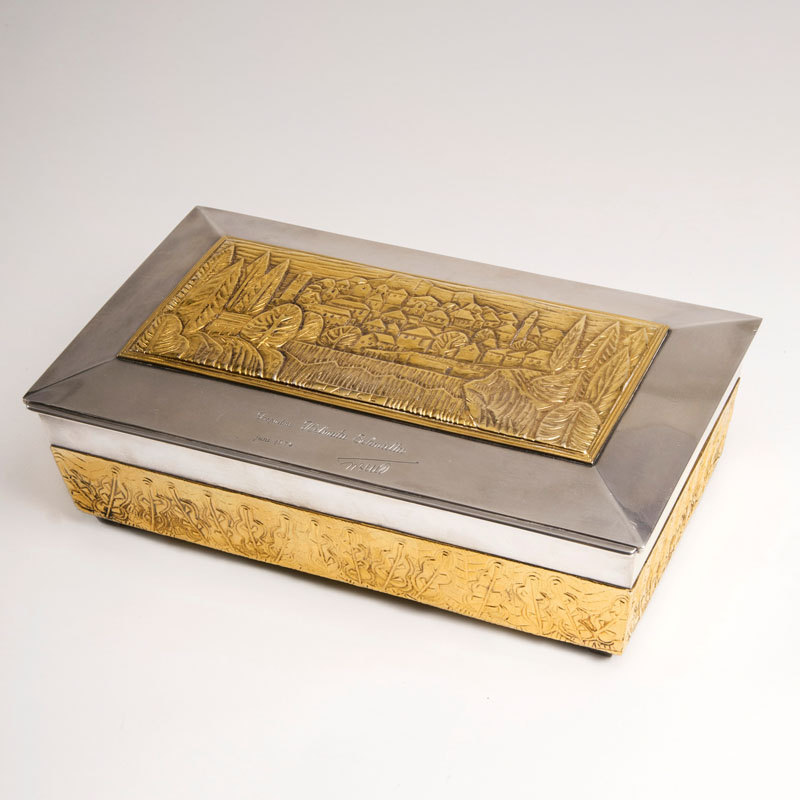 A large gilt silver box with view to Jajce - A  Present to Helmut Schmidt