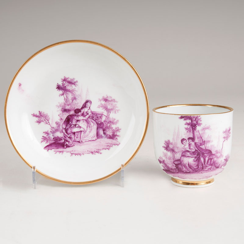 A cup with Watteau scene in purple monochrome