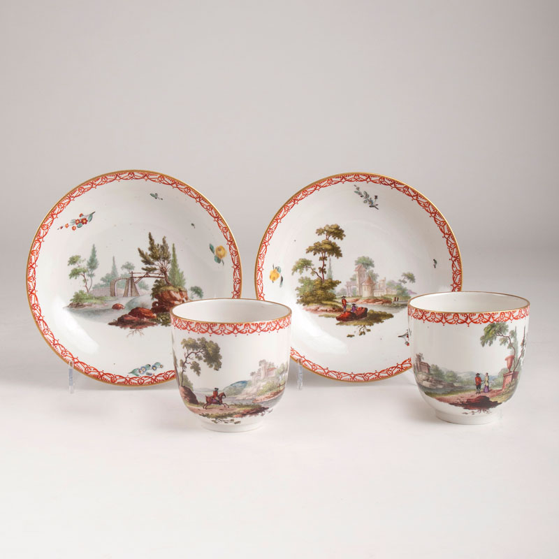 A pair of Frankenthal cups with landscape painting