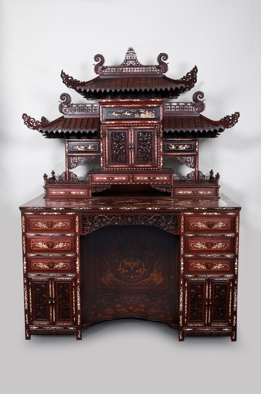 An important Chinese Bureau Cabinet with ivory marquetries