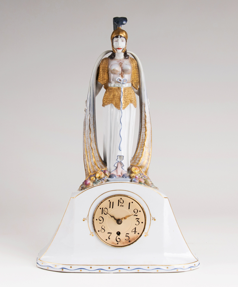 A Meissen Art Nouveau mantelclock 'Pallas Athene'