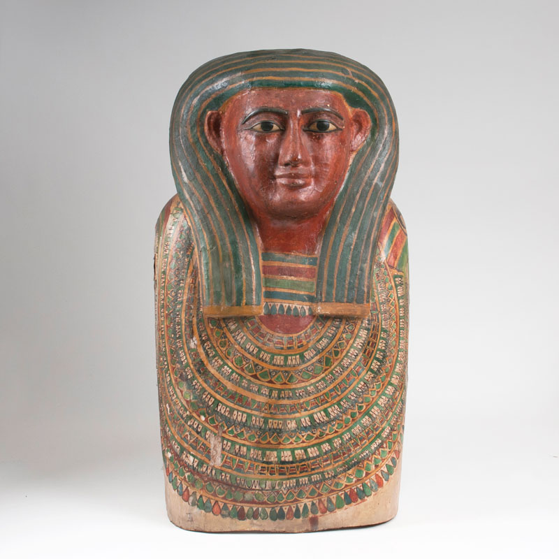A rare part of an Egyptian polychrome sarcophagus lid