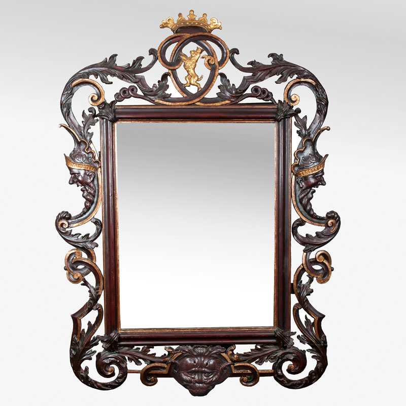 A large North German baroque mirror with grotesque and mascaron decor