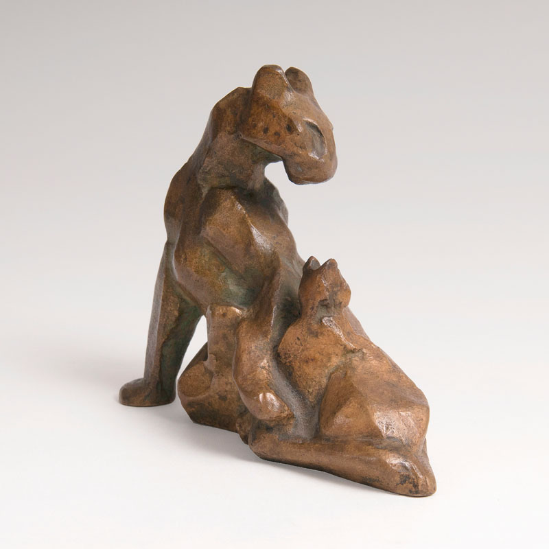 An animal bronze 'Panther with her young'