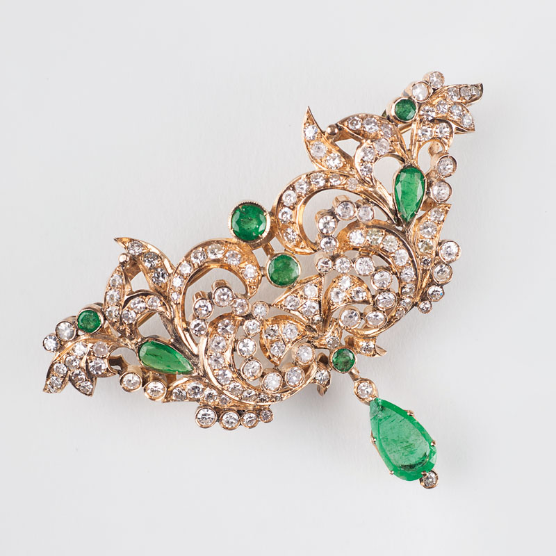 An extraordinary emerald diamond brooch An extraordinary emerald diamond brooch