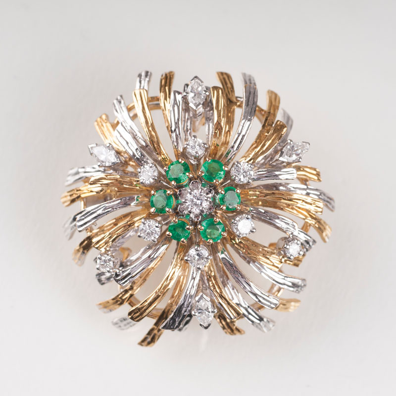 A small Vintage diamond emerald brooch