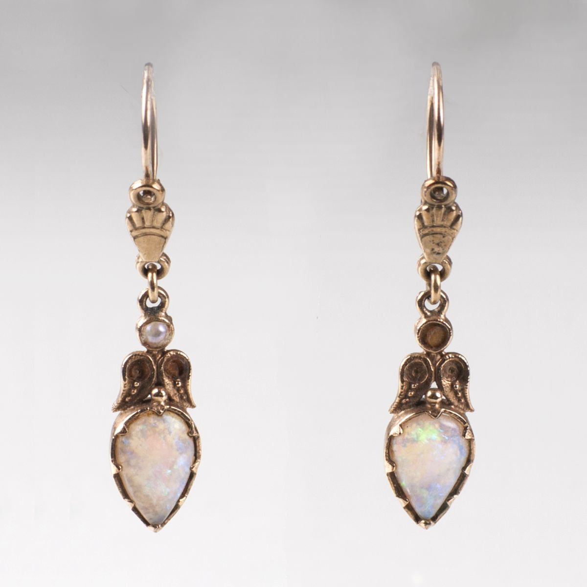 A pair of art nouveau opal earpendants
