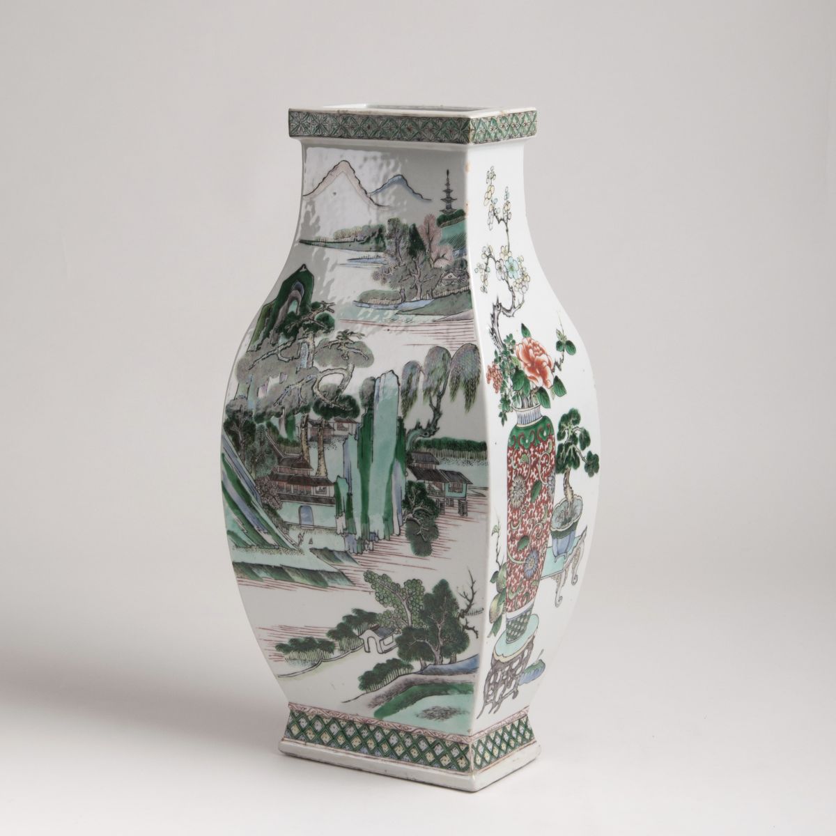 A tall 'Famille verte' vase with landscape decor