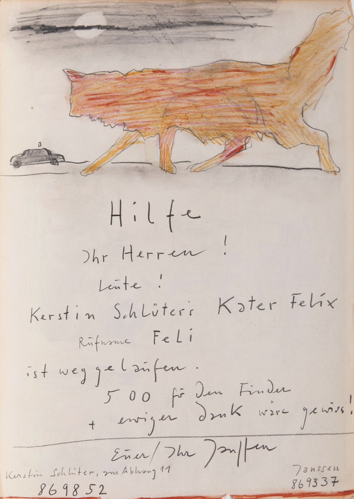 Horst Janssen - Kater Felix ist weggelaufen Kater Felix ist weggelaufen