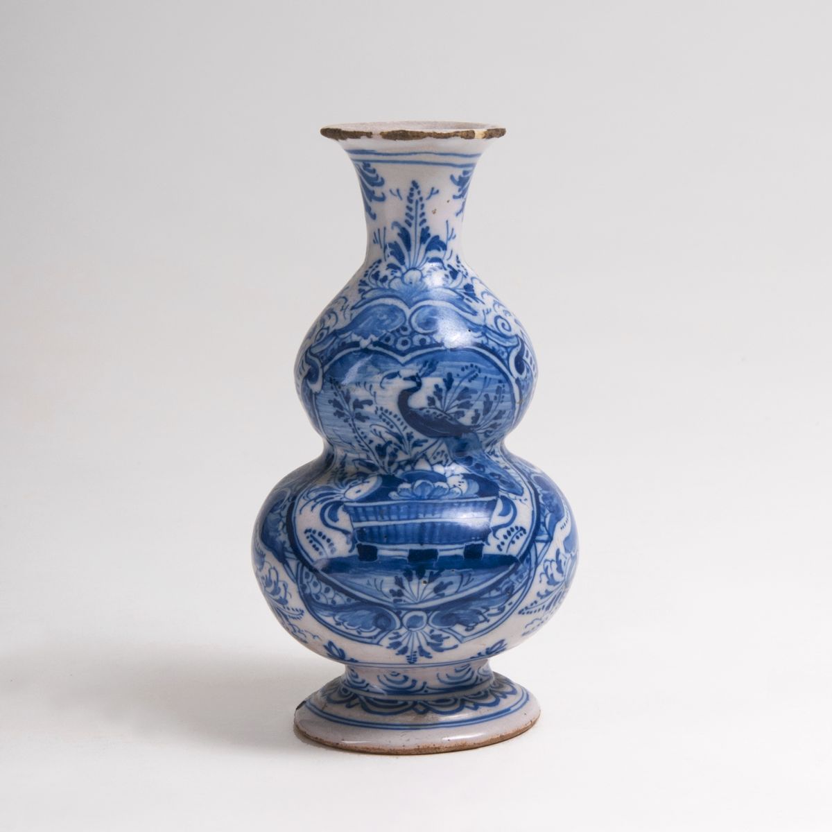 Fayence-Doppelkürbis-Vase mit Blaumalerei