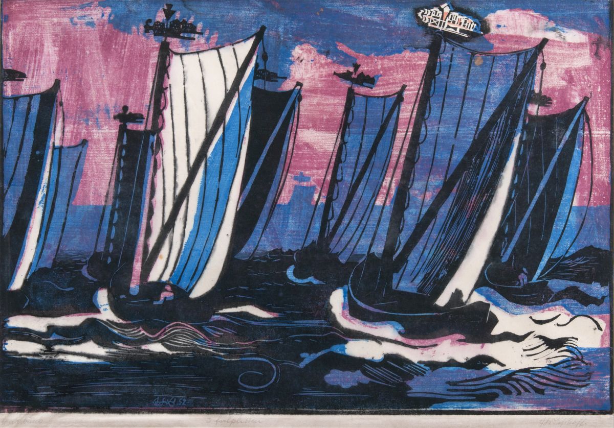 Eduard Bischoff - Ausfahrende Kurenkähne Ausfahrende Kurenkähne