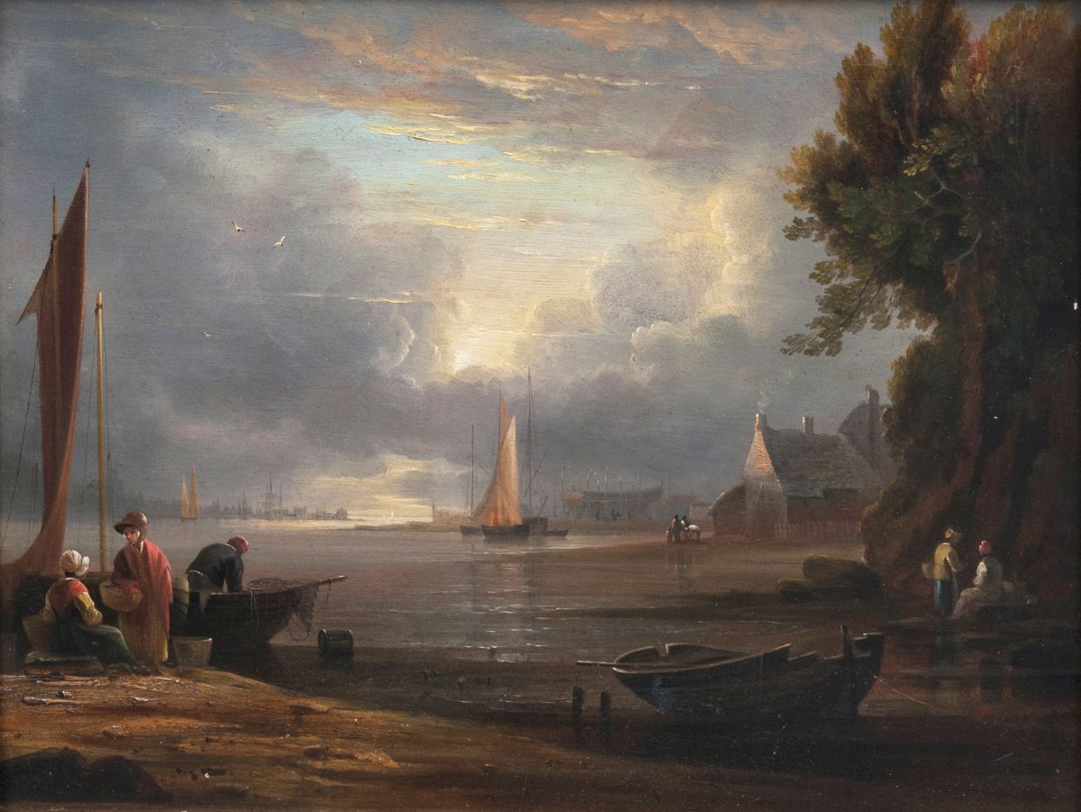 Abraham Pether - Flussmündung mit Werft und Stadt Flussmündung mit Werft und Stadt