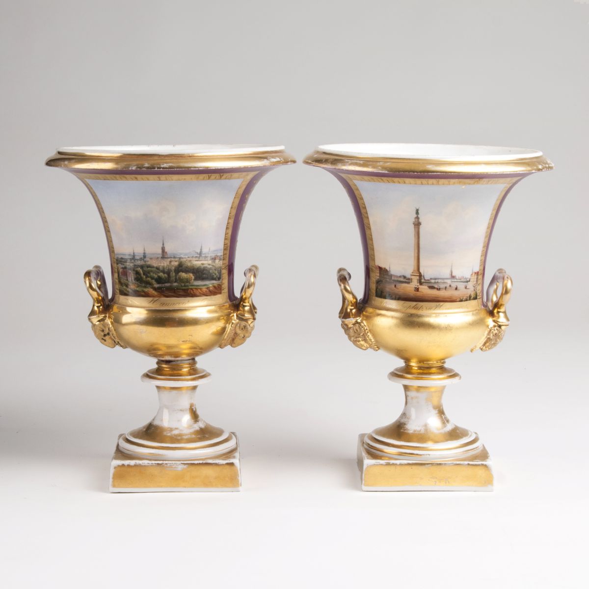 A pair of crater vases with views of  Hannover