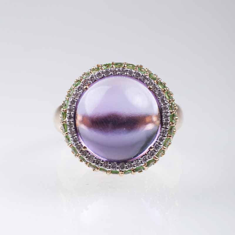 An amethyst tsavorith ring with small diamonds - image 2