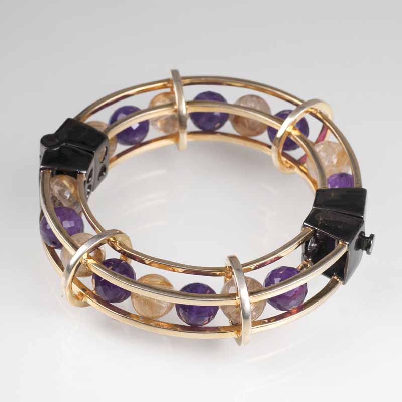 An extraordinary bangle bracelet with amethyst and rutil quartz - image 2