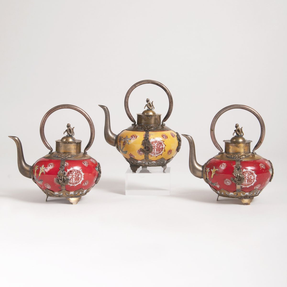 A set of 3 small Chinese Teapots