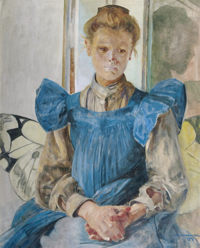 Julia, die Tochter des Künstlers, in einem Schmetterlingsstuhl