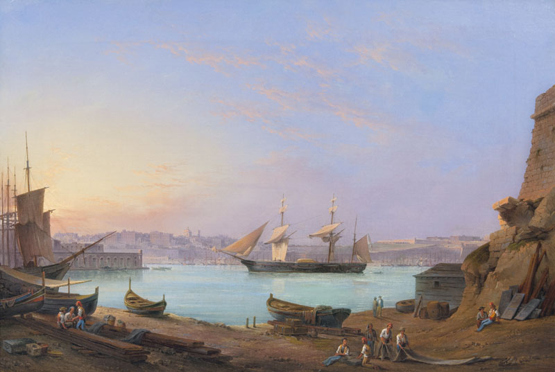 Englisches Kriegsschiff im Hafen von Valletta