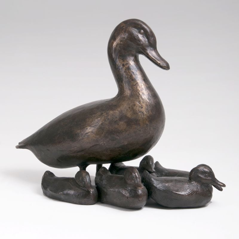 An Animal Bronze Group 'Duck with 5 Chicks'