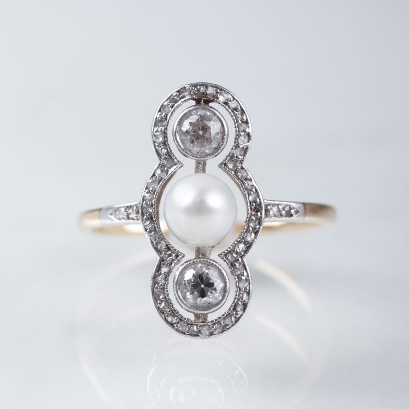 An Art Nouveau diamond pearl ring