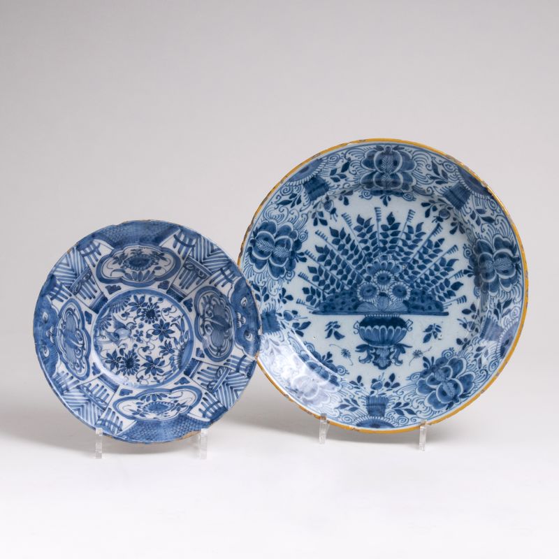 A Blue and White Faience Plate and Bowl