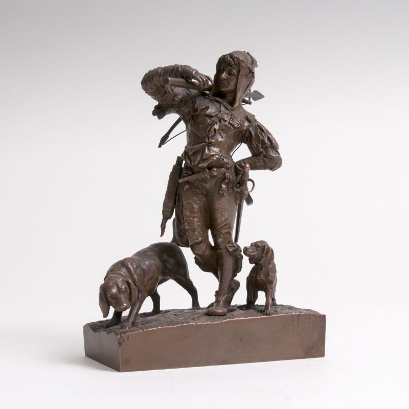 A Bronze Sculpture 'Hunter with two hounds'