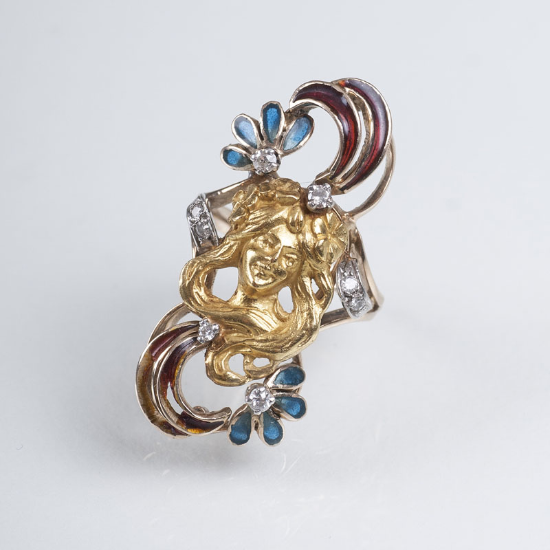 Französischer Art Nouveau Goldring 'Damenbildnis'